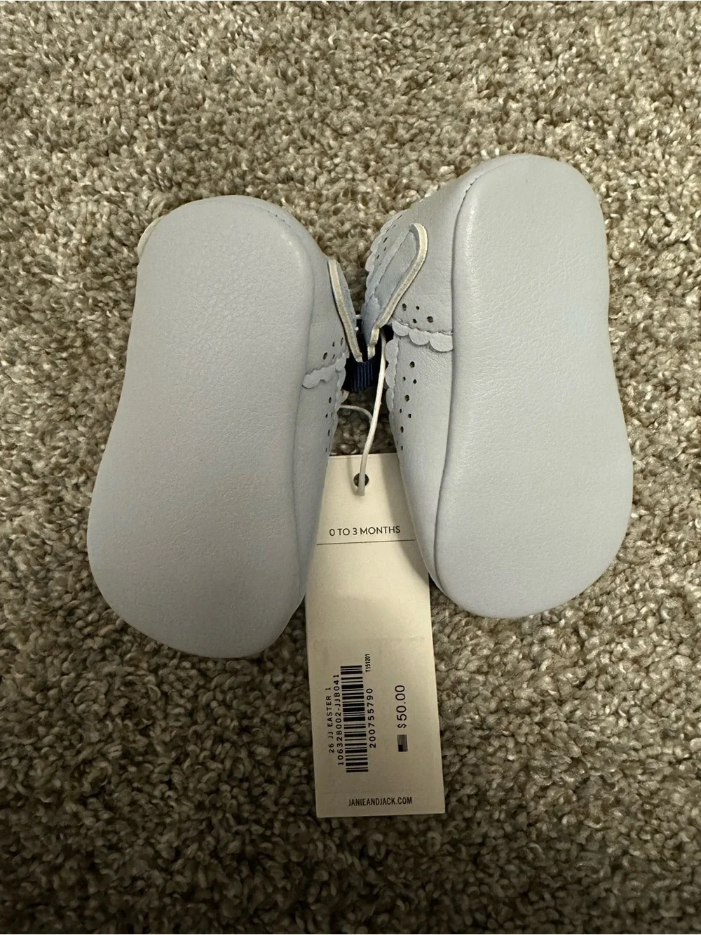 Janie and Jack Light Blue Mary Jane Shoes with Navy Ribbon